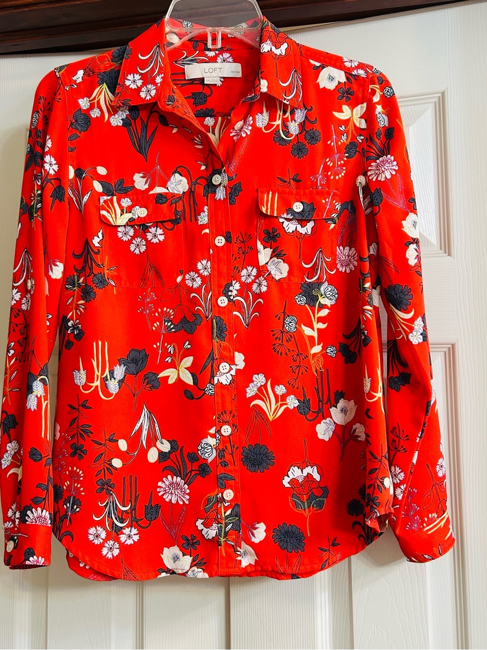 LOFT Red Floral Button-Down Shirt.
